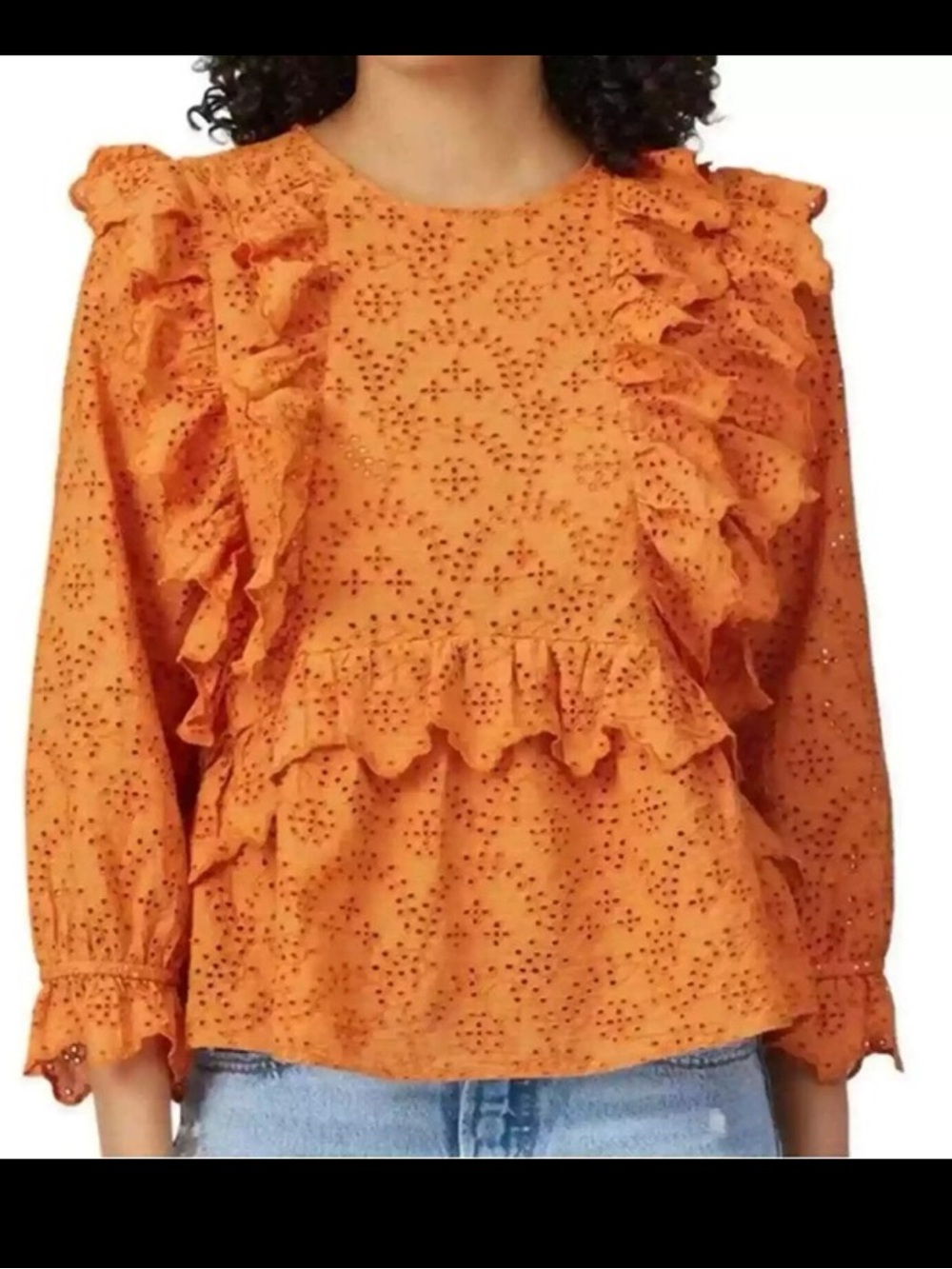 The Great Ruffle Sleeve Eyelet Top